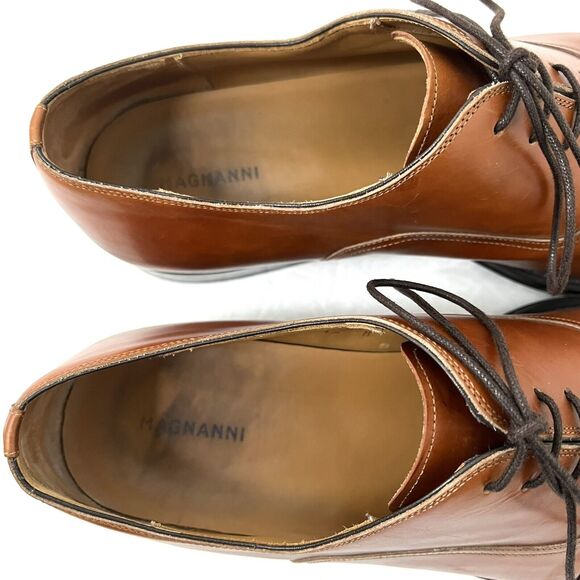 Magnanni Mens Leather Cap Toe Lace Up Oxfords Size 15 Cognac Brown